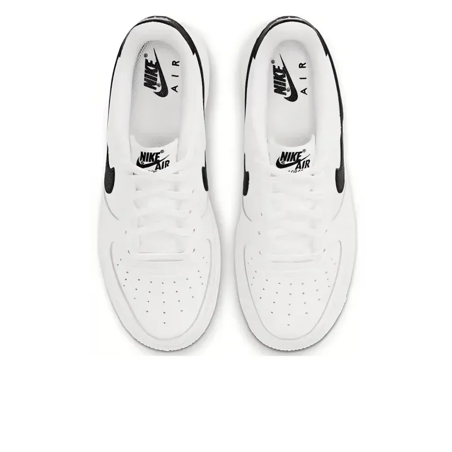 Nike Air Force 1 Leather Comfortable Anti-slip Shock Absorption Low Top Kids Board Shoes Black White Teenagers