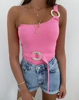 2022 summer womens tops sexy casual o ring one shoulder ribbed top sleeveless tied detail female clothing new fashion y2k