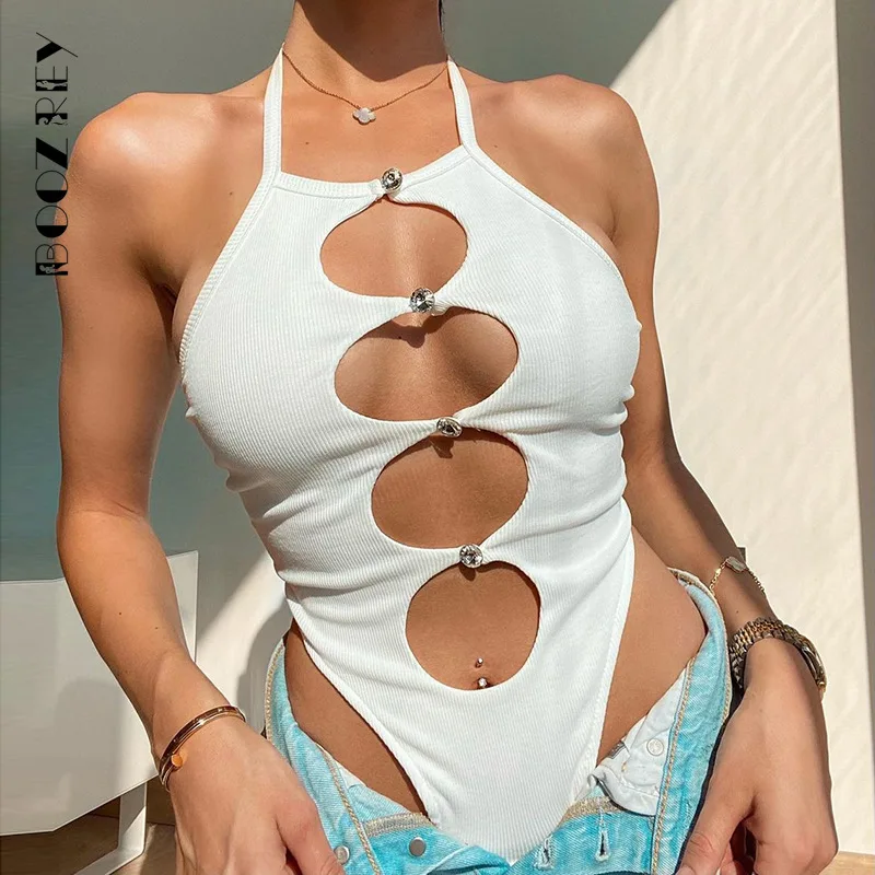 

Пикантные Топы BoozRey на шнуровке, комбинезоны с вырезами для женщин, повседневные однотонные комбинезоны, уличная одежда, женские комбинезон...