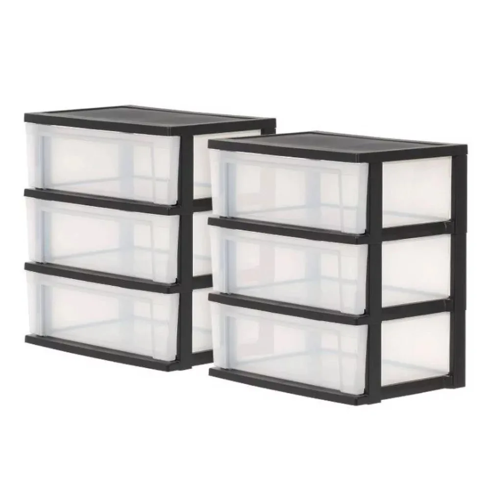 

USA Plastic 3 Drawer Wide Storage Cart 2 PK Home Containers Organizer