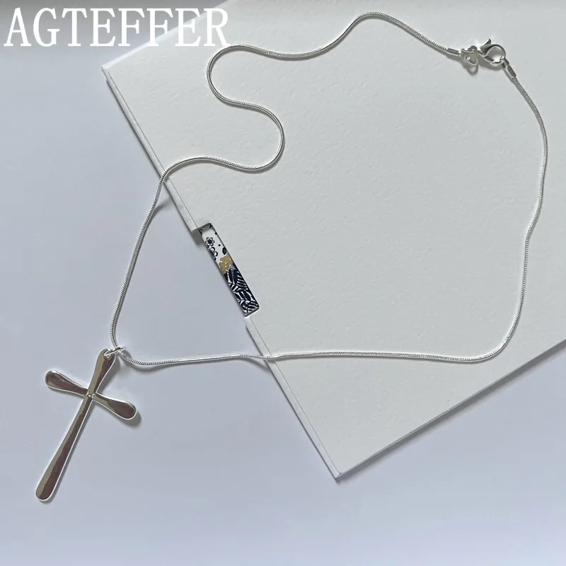 

AGTEFFER 925 Sterling Silver 18 Inch Long Cross Pendant Necklace Ladies Men's Fashion Wedding Party Pendant Jewelry Gift