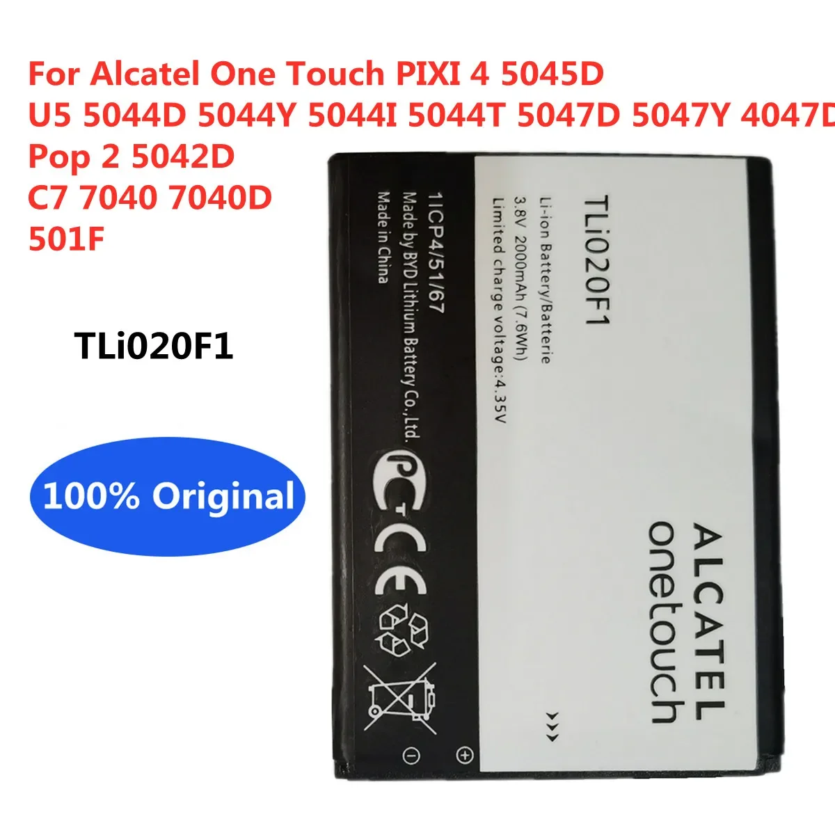 TLI020F1 оригинальные аккумуляторы для телефонов Alcatel One Touch PIXI 4 5045D Pop 2 5042D C7 7040 7040D 501F U5