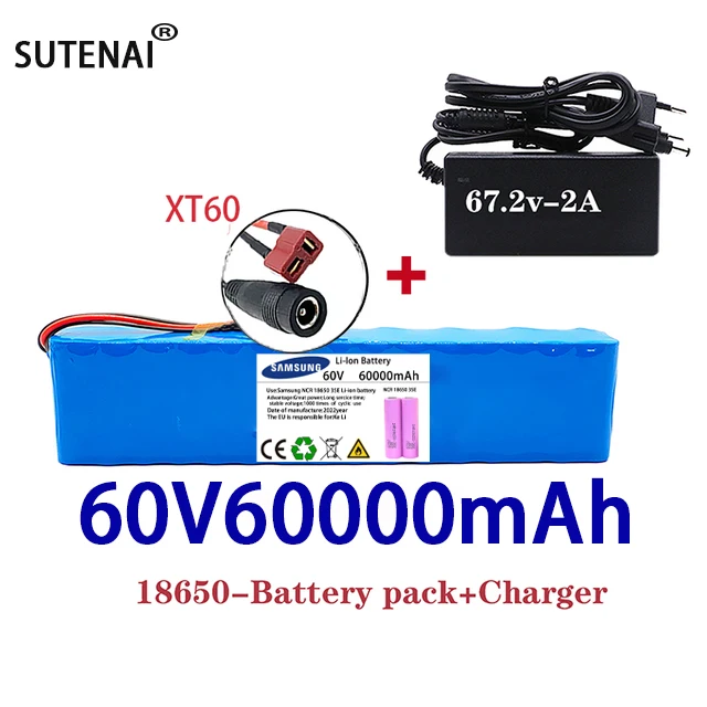 

Scooter 18650 Lithium Ion E-Bike Battery Pack New 60V 60000mAH Electric Bike 60Ah 16S2P With BMS + 67.2V Charger