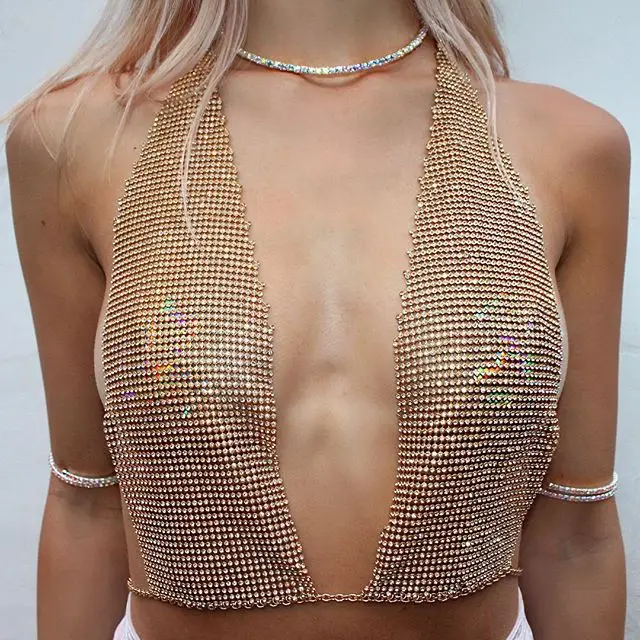 

2022 Women Sexy Bling Hollow Out Deep V Women Camisole Summer Vest