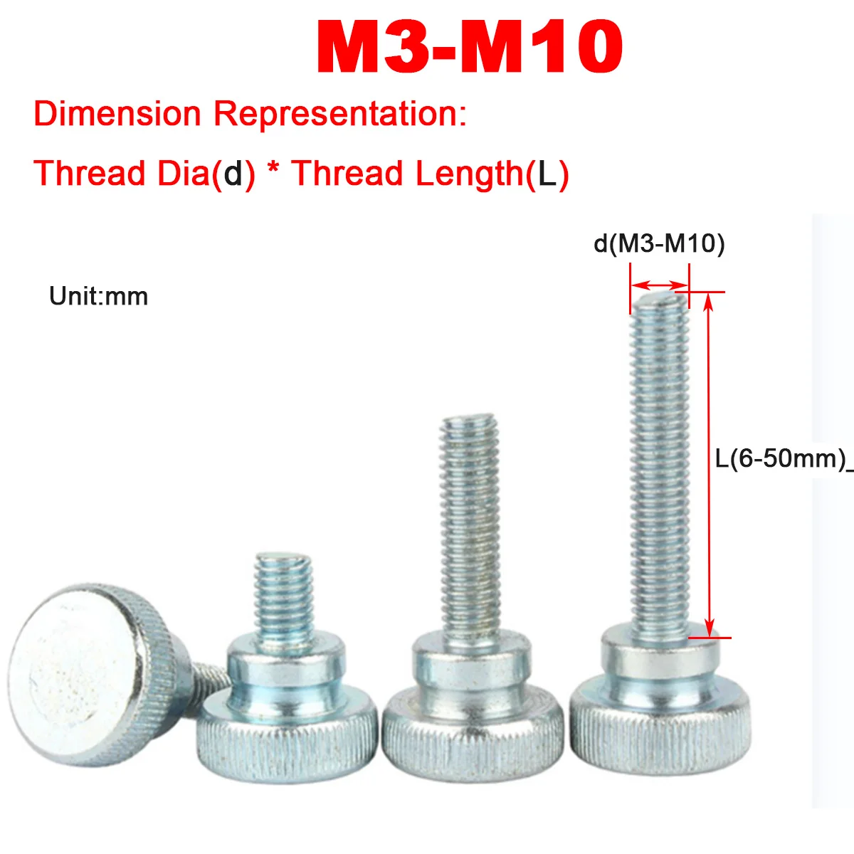 

M3M4M5M6M8M10 Carbon Steel Galvanized High Head Knurled Hand Screw