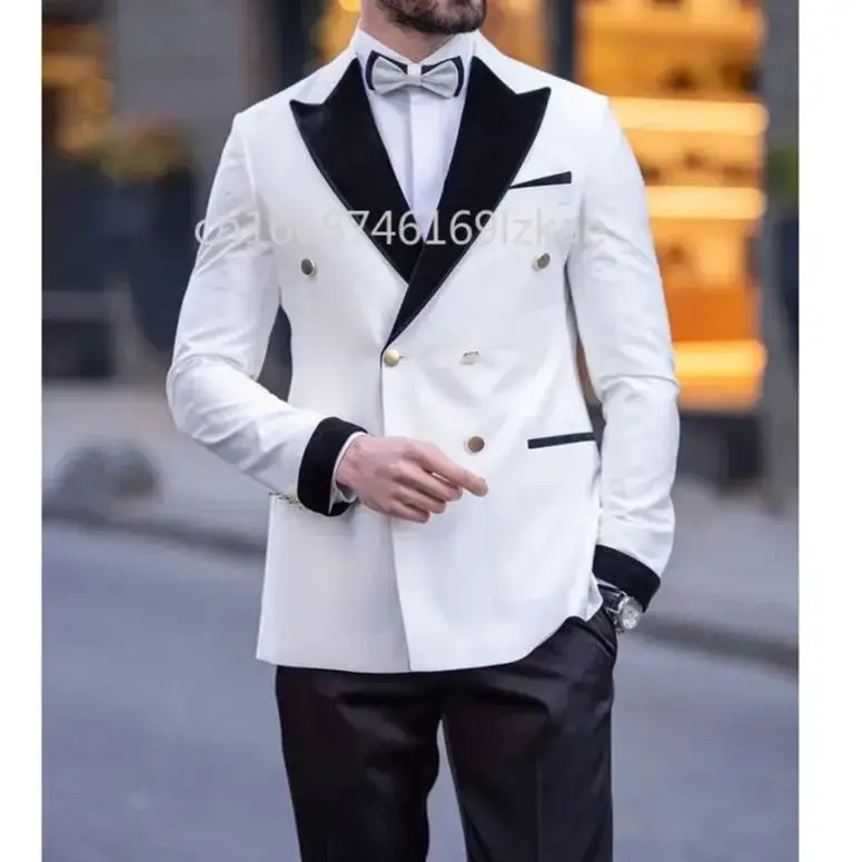 Костюм мужской повседневный из 2 предметов белый блейзер и черные брюки