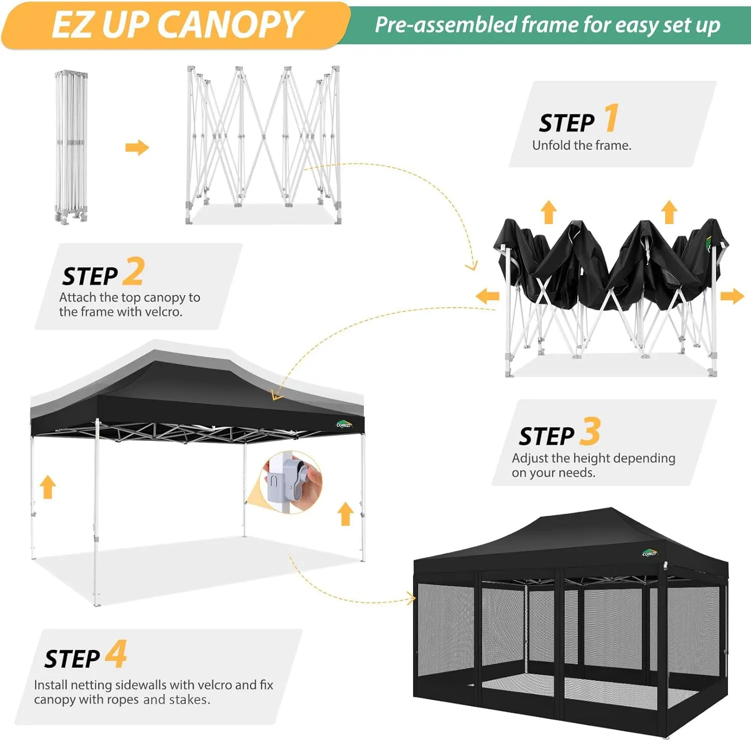 COBIZI 10x15 Всплывающая палатка с навесом и боковыми стенками сверхмощная легкая