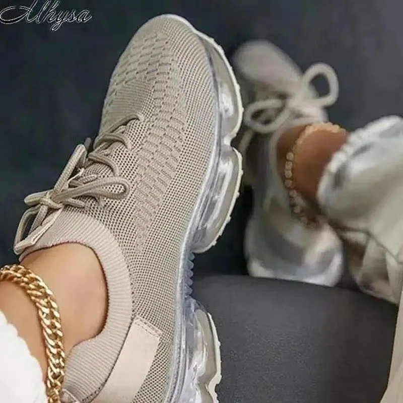 Women's Sneakers Trends 2022 Autumn New Stretch Fabric Ladies Breathable Casual Vulcanized  Large-Sized Sports Shoes