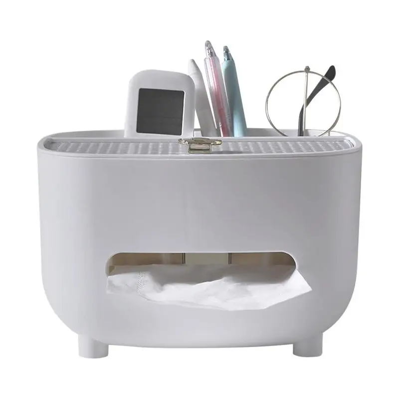 

Bedside Tissue Box Organizer Facial Tissue Storage Box Separate Space Paper Box Waterproof Anti-Slip Dual Layer Desk Organizer