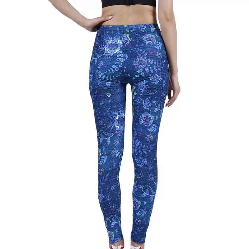 Fitness Women Leggings Fashion Floral Pattern Print High Waist Elastic Push Up Ankle Length Polyester Leggins Gym