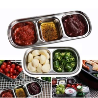 bbq sauce dish barbecue dipping sauce dish seasoning dish 304 stainless steel two grid soy sauce vinegar plate picnic side dish