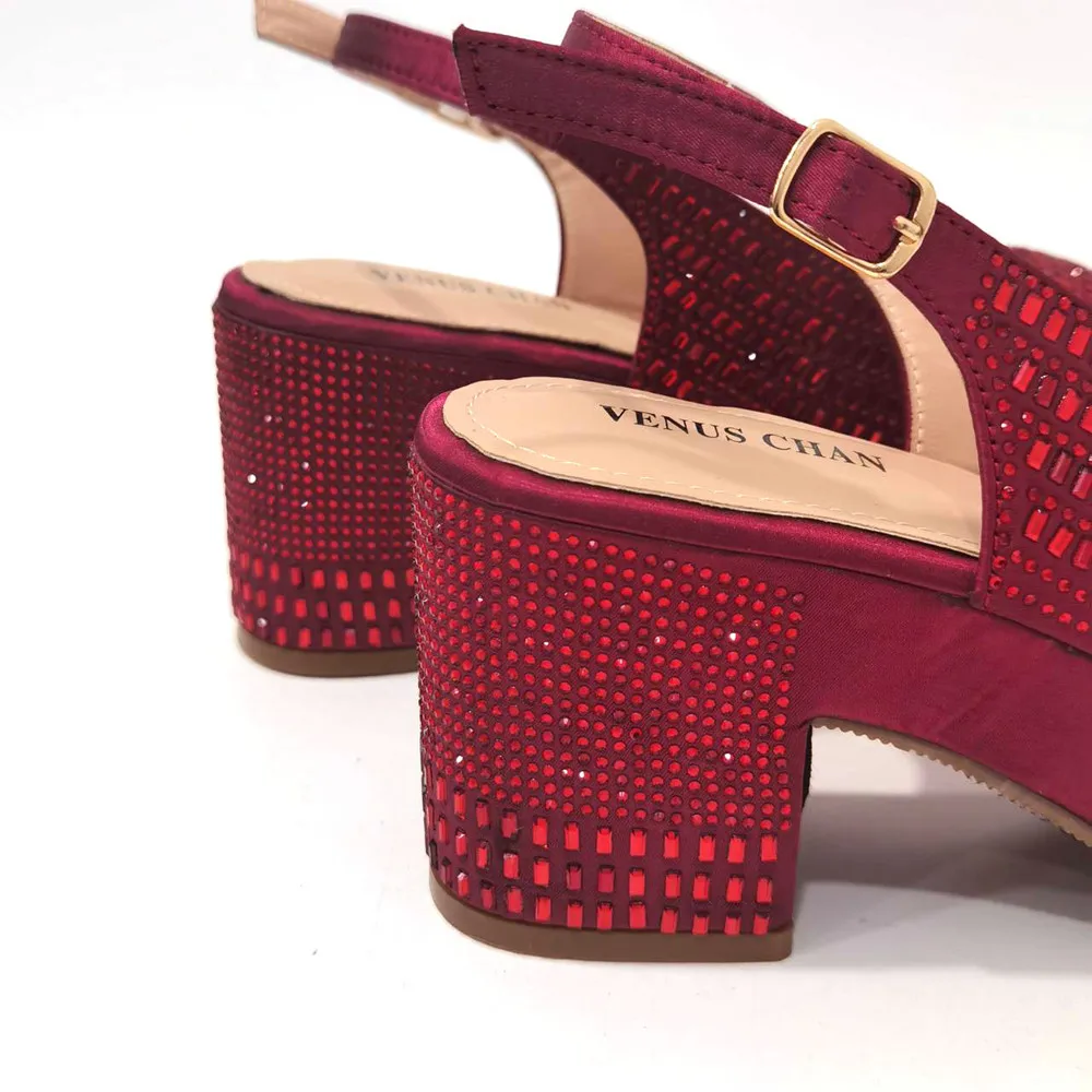 Venus Chan Italian Design Elegant Party Shoes for Women 2023 Platform High Heels Red Full Drill Shoes and Bags Matching Set