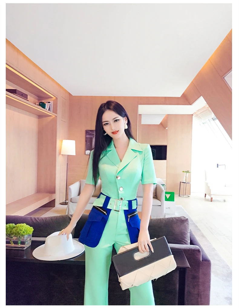 new spring and summer office lady fashion casual brand female women girls patchwork short sleeve jumpsuits clothing