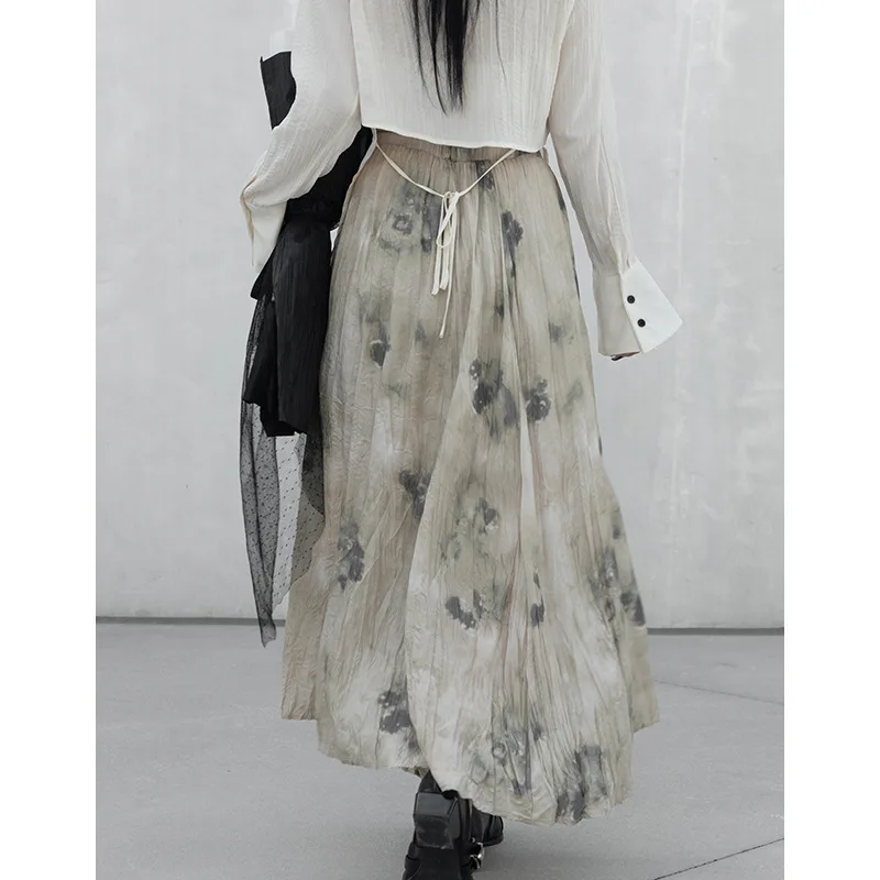 UMI MAO Новая китайская плиссированная полуюбка с принтом тай-дай ленивый стиль