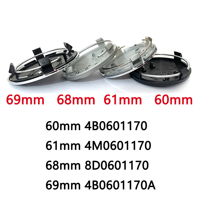 

4pcs 60mm 61mm 68m 69mm For Audi Car A3 A4 A5 A6 A7 A8 Q3 Q5 Q7 TT Wheel Center Caps Rim Hub Cover Logo Badge Emblem Accessories