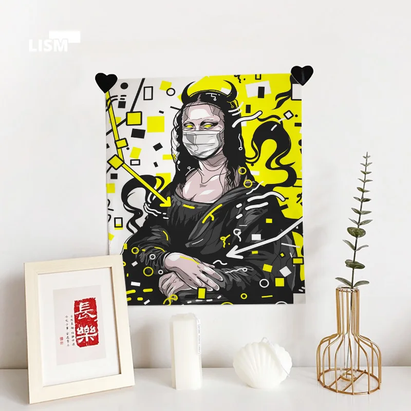 

Mona Lisa Graffiti Tapestry Wall Hanging Boho Style Psychedelic Witchcraft Hippie Tapiz Bedroom Art Home Decor Dorm Room 35x55cm