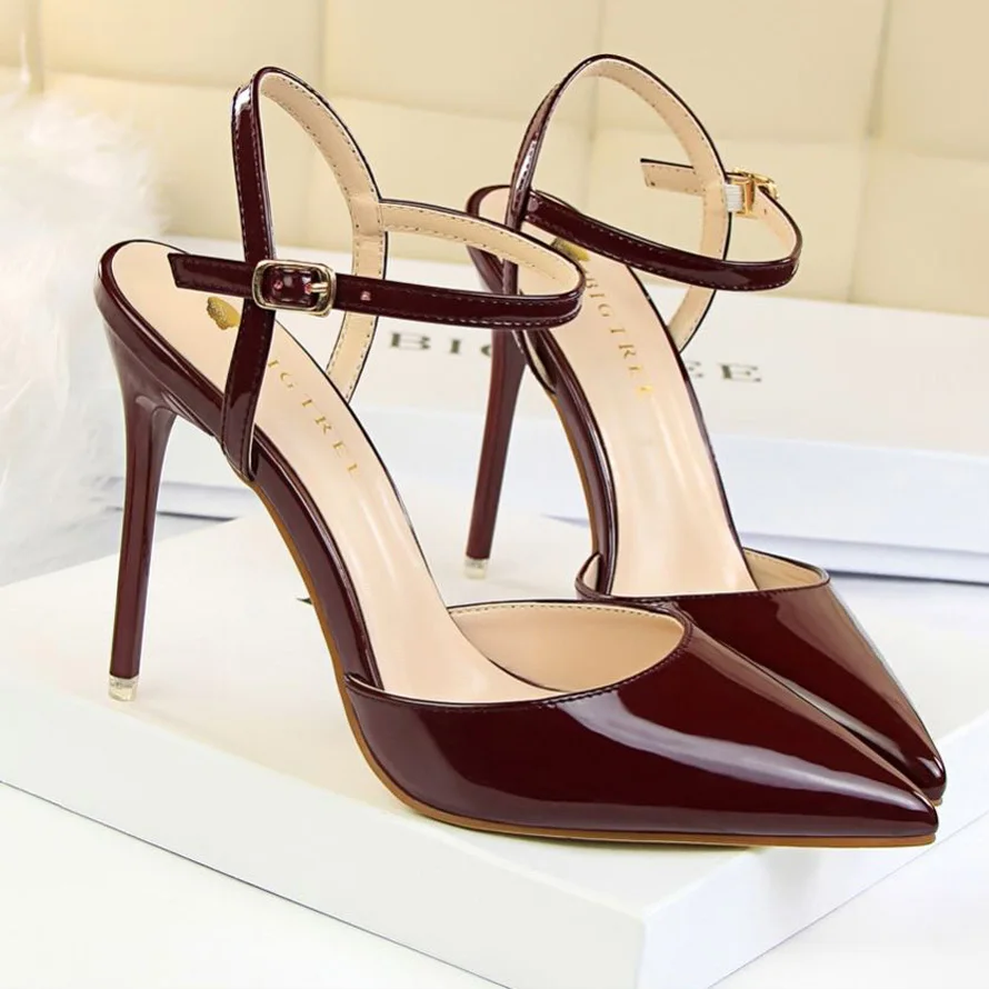 Босоножки BIGTREE женские из лакированной кожи высокий каблук заостренный носок