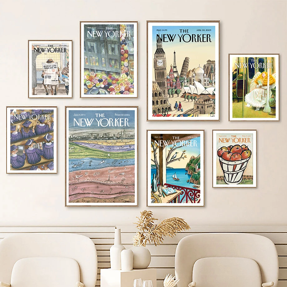 

Nordic Poster The New Yorker Illustration Halloween Pumpkin Apple Wall Art Print Canvas Painting Pictures For Living Room Decor
