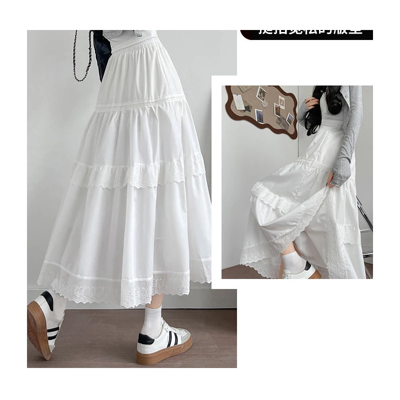 Женская кружевная юбка белая драпированная с высокой талией весна-лето 2024