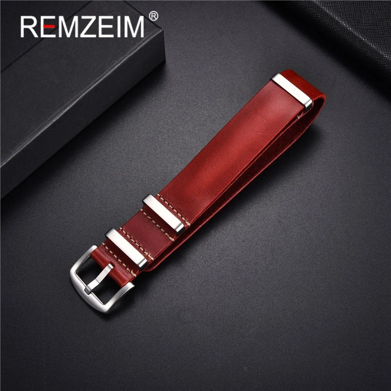 18mm 20mm 22mm 24mm Handmade Nato Strap Genuine Leather Watch Band NATO Leather Straps Zulu Strap Clock Replacement Red