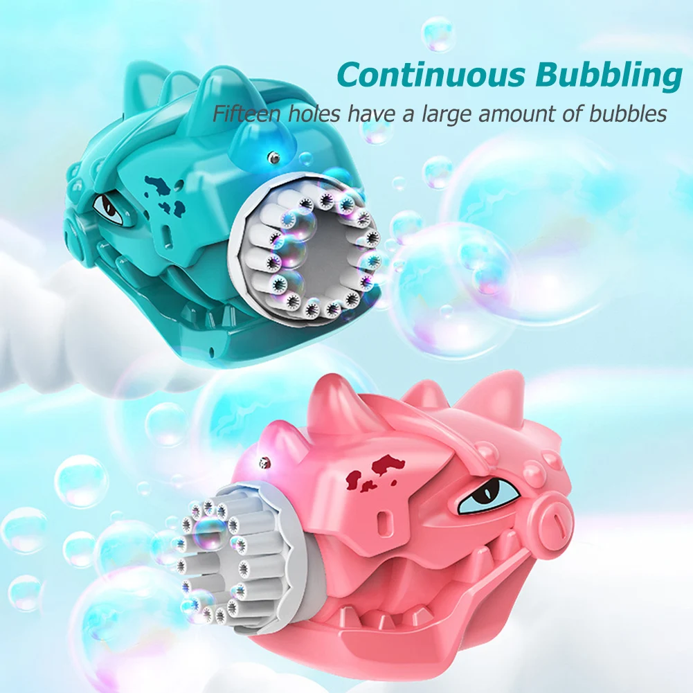 

Kids Dinosaur Bubble Machine with Lights 15 Holes Gatling Electric Soap Bubble Macking Toys for Outdoor Summer Children Toys