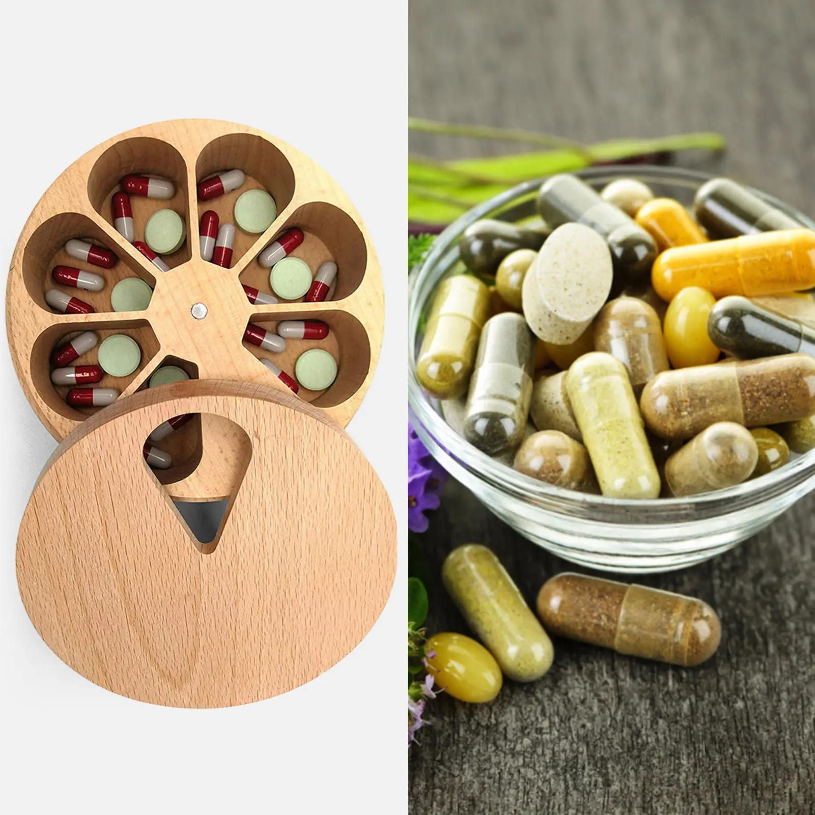 

7 Days Weekly Pill Case Medicine Tablet Dispenser Organizer Pill Box Splitters Pill Solid Wood Storage Organizer Container