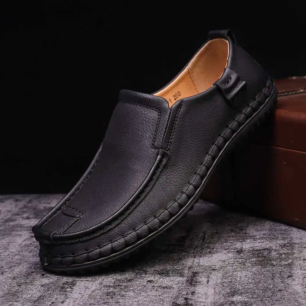 

Мужские мокасины из микрофибры и кожи, с круглым носком