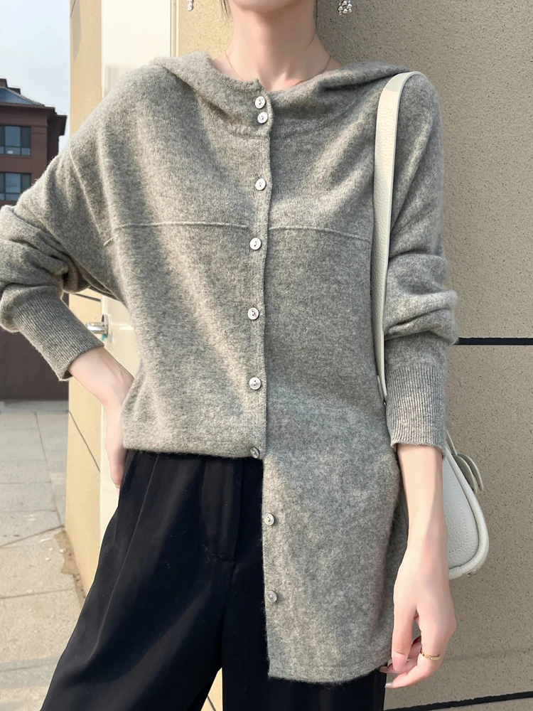Новинка 2024 женский кардиган с капюшоном повседневный свободный стильный