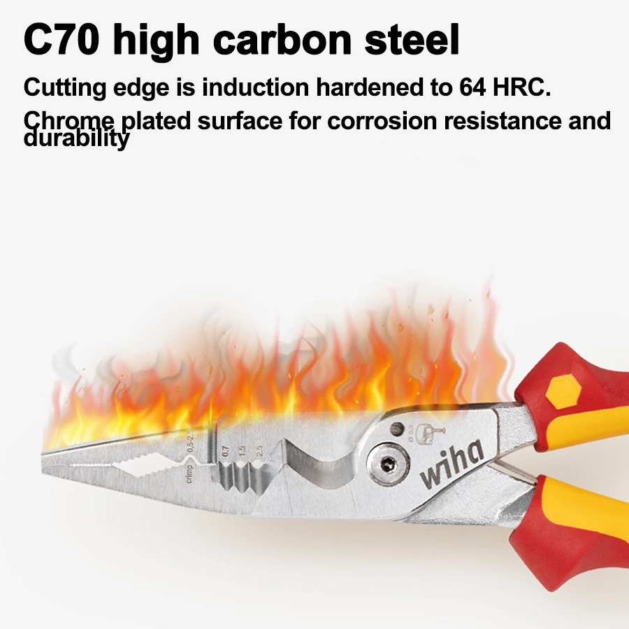 WIHA 45489 Многофункциональные изолированные плоскогубцы 8 в 1 для зачистки проводов