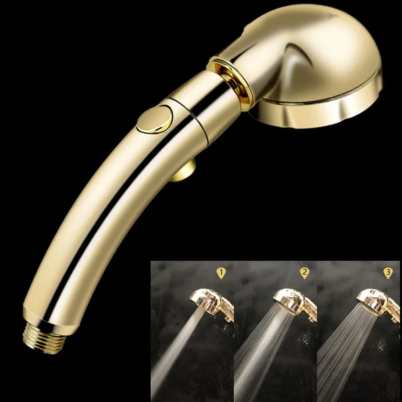 High Pressure Bathroom Shower Head 3 Function Adjustable Powerfull Boosting Spray Bath Water Saving Rain Shower Head Golden