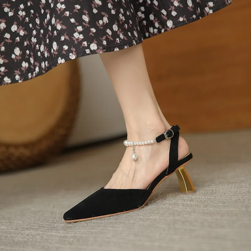 

Summer Shoes Women Dress Shoes Ankle Strap Pumps Pointed Toe Hollow Outs Sandals High Heels Office Lady