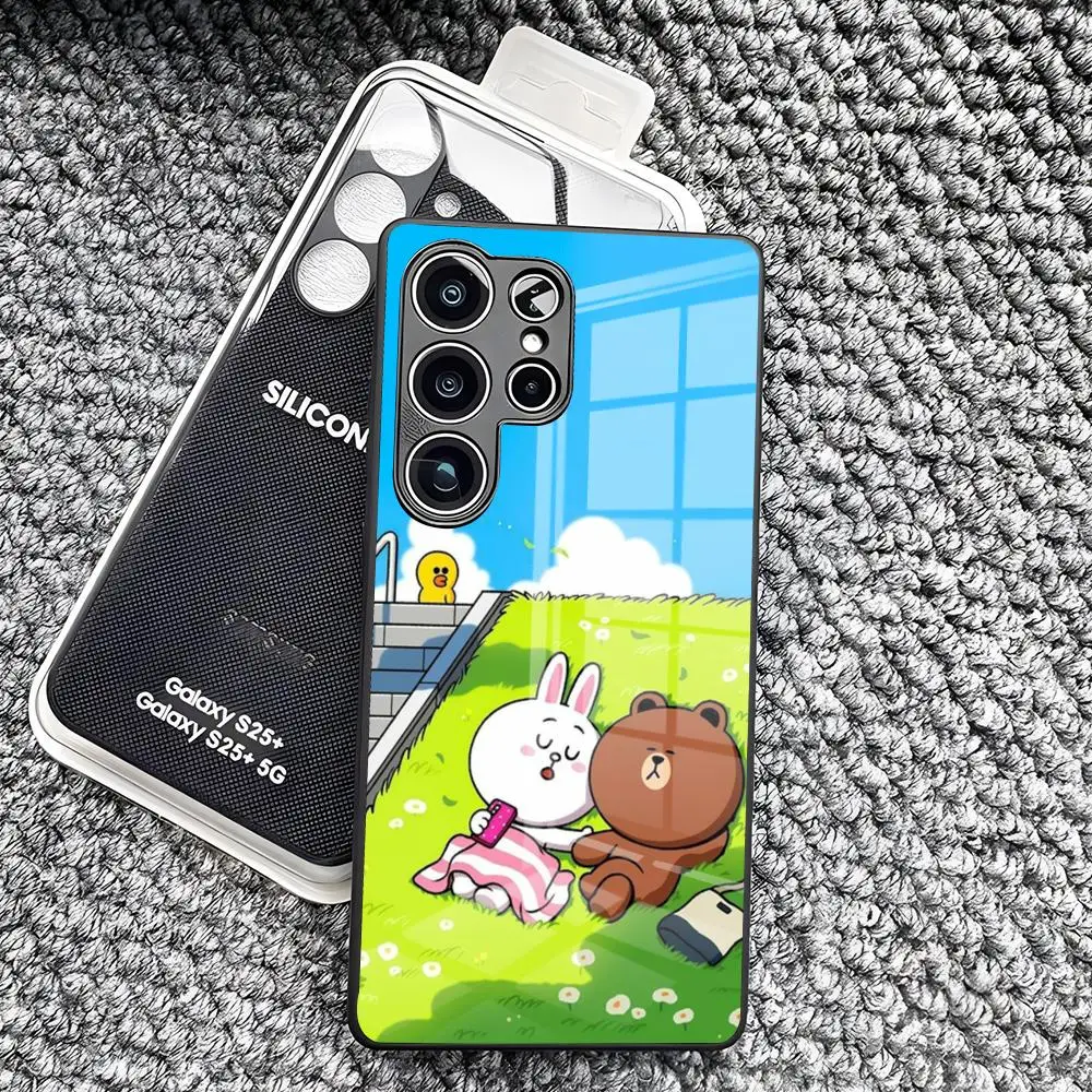 Фото Чехол для телефона B-BrownS Bear C-ConyS для Samsung S26 Ultra S25 Edge Ultra S23 S22 S21 Ultra Plus S24 Fe A57 A37, стеклянная крышка №3