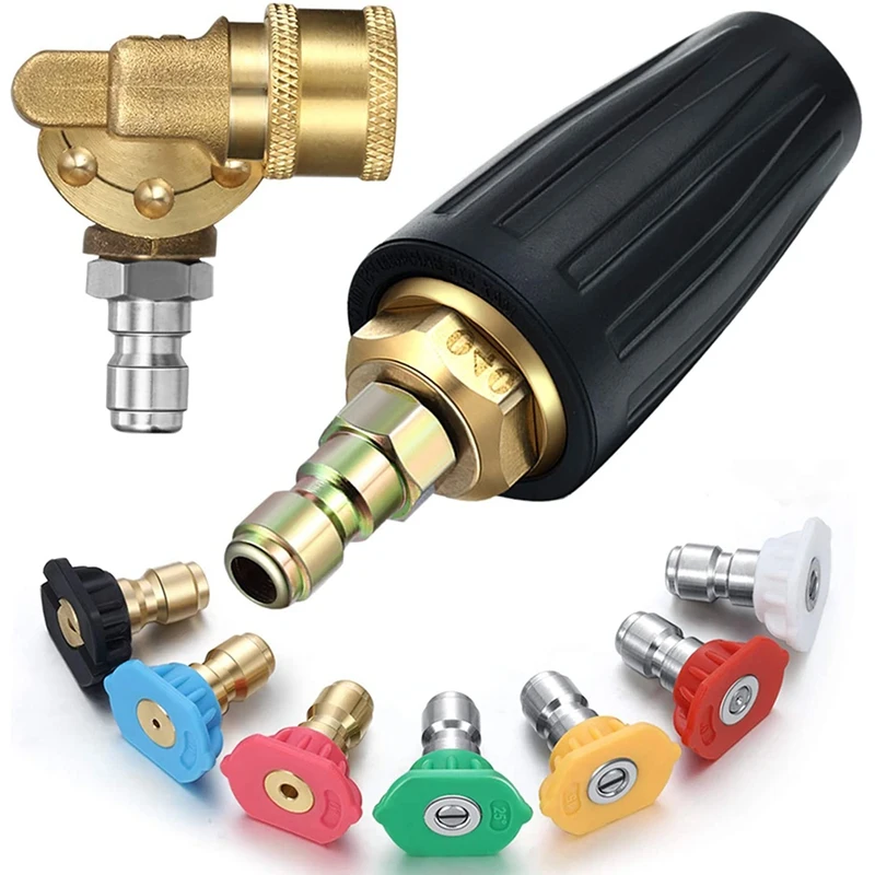 

Pressure Washer Accessories Kit, Pressure Washer Rotating Turbo Nozzle 4000PSI , 1/4 Inch Quick Connect Pivoting Coupler