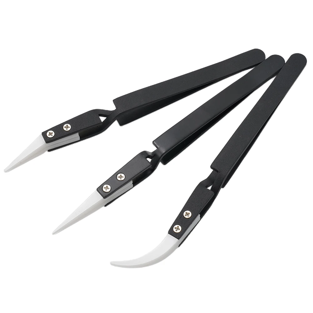 

3pcs 135-140mm Non Conductive Ceramic Tweezers Anti-Static Resistant Reverse Tweezers Heat Resistant Precision Tips