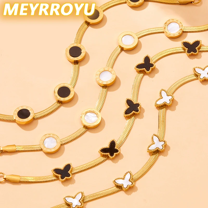 Женский браслет из нержавеющей стали MEYRROYU черный и белый браслет-бабочка 316L не