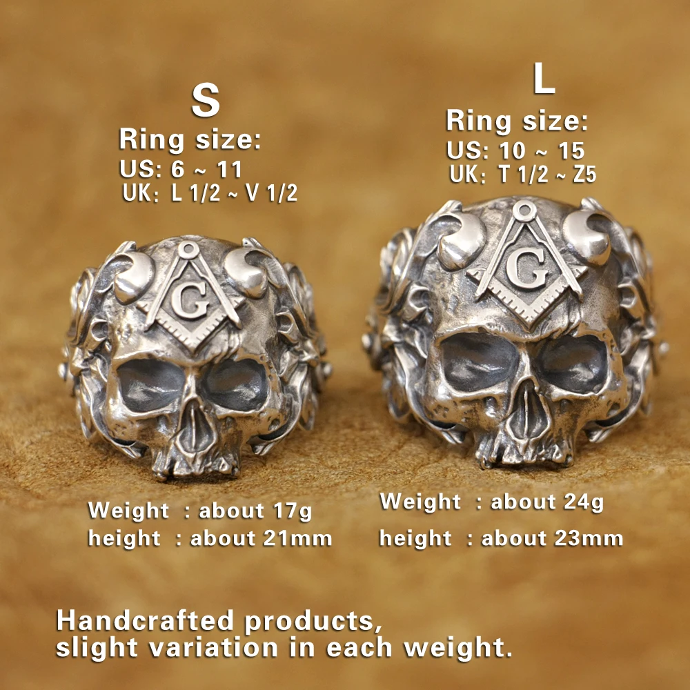 Детали из стерлингового серебра 925 пробы масонский череп панк-кольцо байкерские
