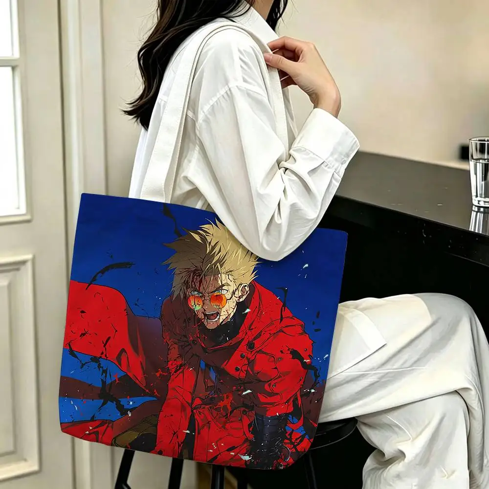Фото Сумка-шоппер из холщовой ткани с принтом T-Trigun-N Vash the Stampede, сумка через плечо, городская сумка для мам, сумка для покупок №3