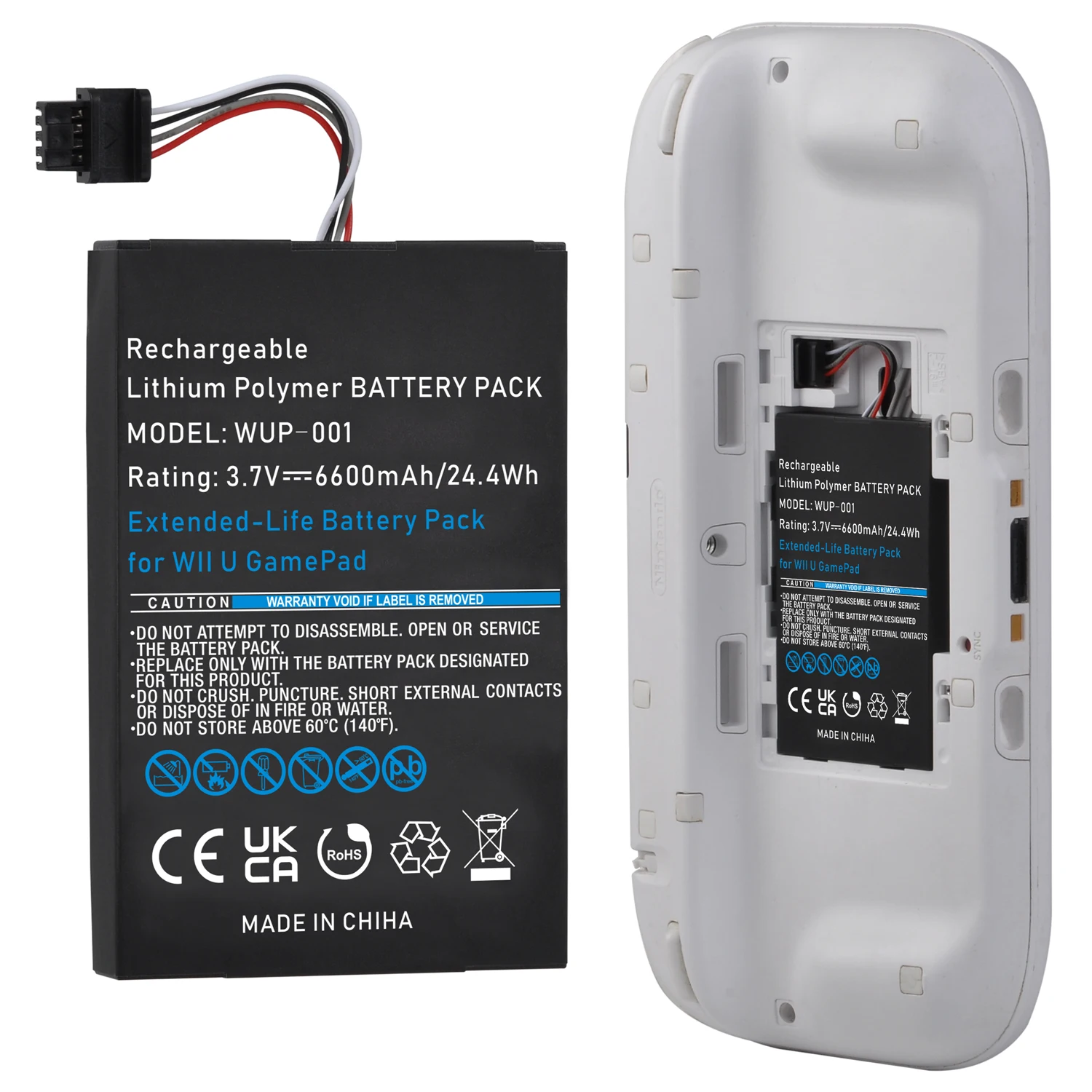 6600mAh Wii U Gamepad Battery Replacement Rechargeable Battery Pack for Nintendo Wii U Gamepad images - 6