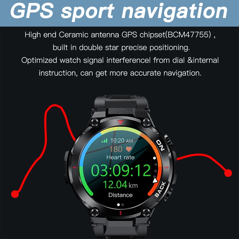 Мужской смарт-браслет с GPS мужской фитнес-трекер для Android IOS уличный