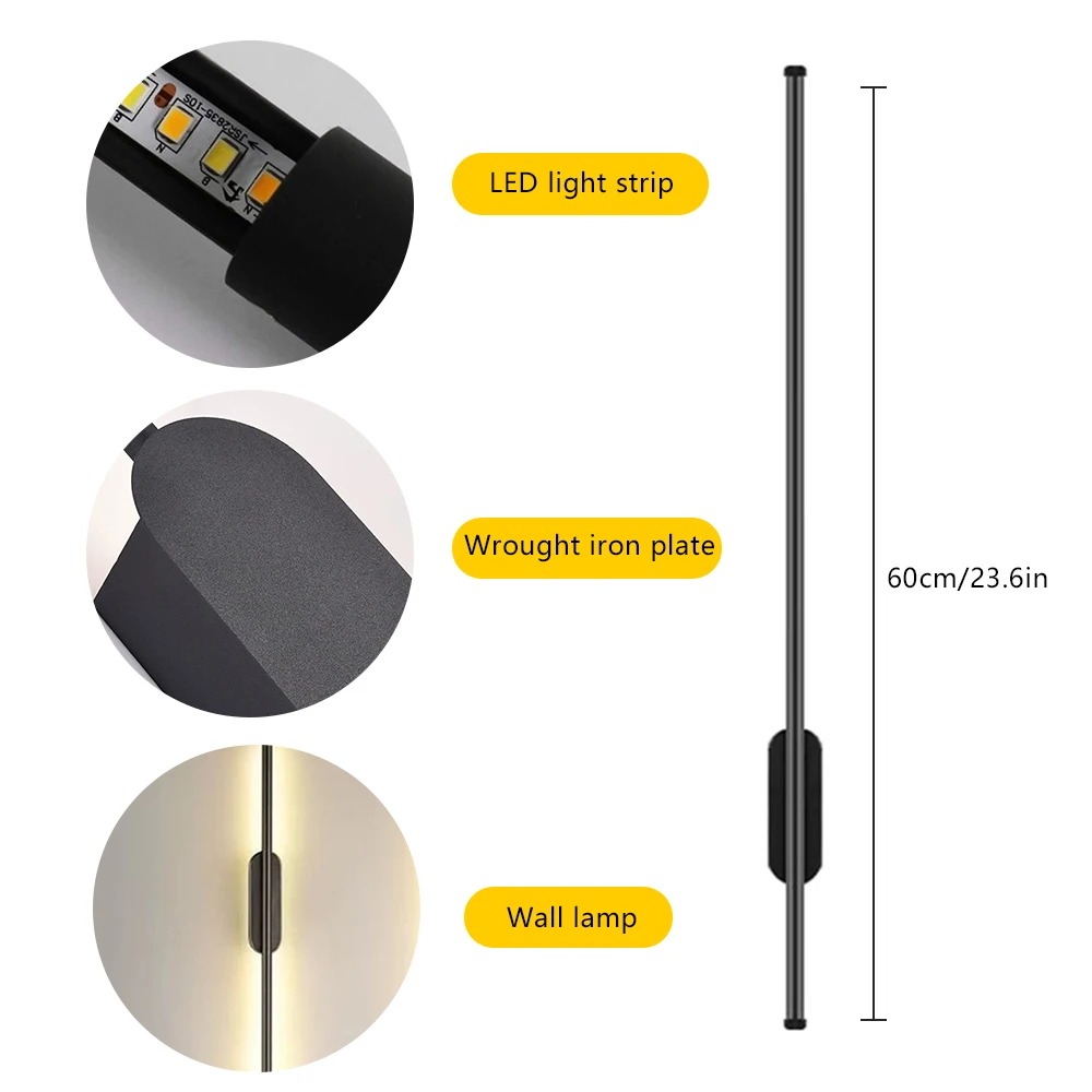 Современный светодиодный настенный светильник черный 60 см длинная полоса света