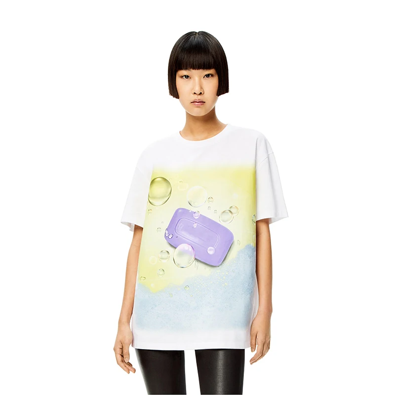 

2022 Summer New Couple T-shirt Soap Pattern Printing Round Neck Loose Simple Casual All-match White Short-sleeved Top Woman Tees