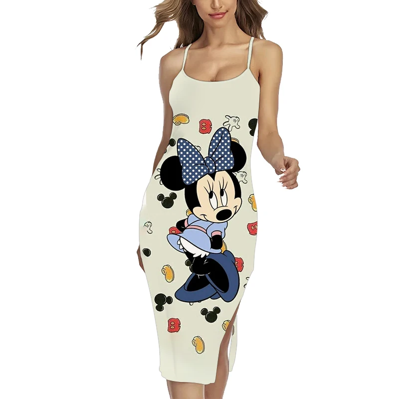 

2022 Fashion New Disney Brand Women Sexy Sleeveless Bodysuit Minnie Mickey Mini Slim Summer Beach Club Party Split Dress y2k