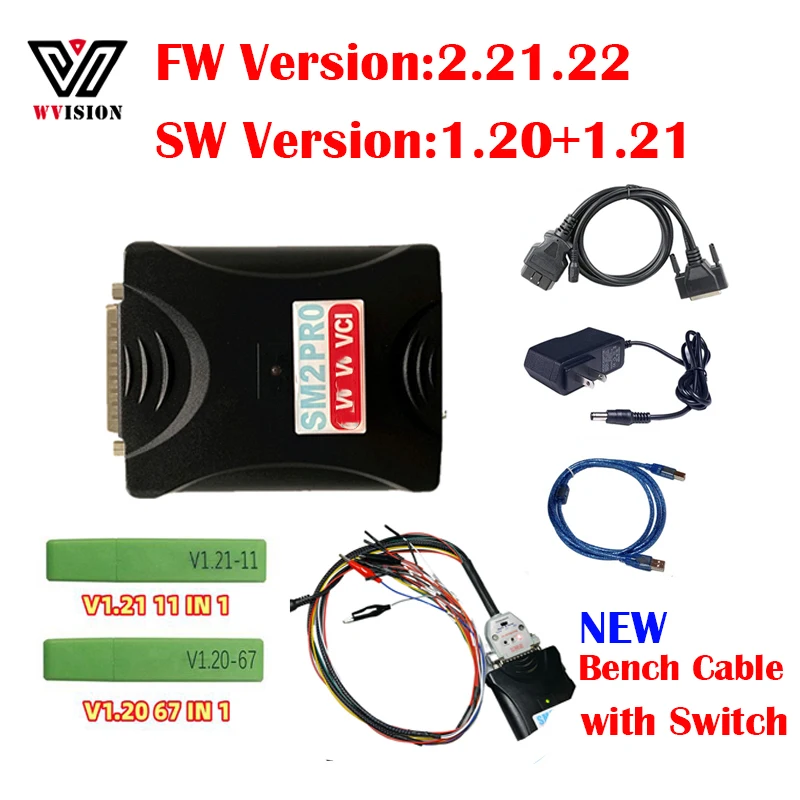 

ECU Programmer SM2 Pro 2.21.22 with 3 Color LED Switch Bench Cable V1.20 V1.21 Read Write 69 IN 1 Bench Tuning Diagnostic Tool