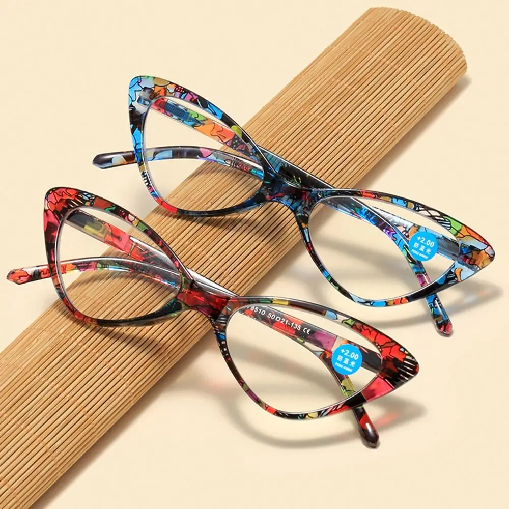 

New Vintage Cat Eye Anti-Blue Light Reading Glasses Women Men Flower Printed Presbyopic Eyeglasses Computer Hyperopia Eyewear