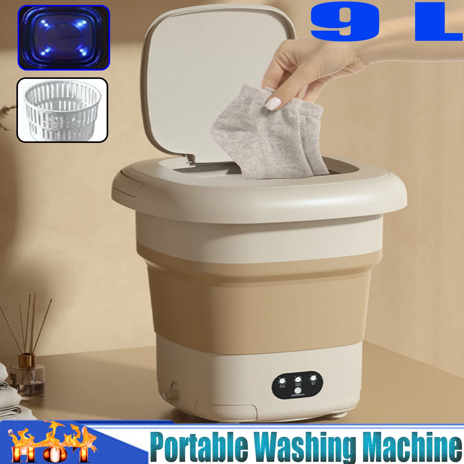 

Портативная стиральная машина, мини-стиральная машина вместимостью 9 л, Складная Стиральная машина для глубокой очистки нижнего белья, детской одежды, носков, бюстгальтеров, путешествий