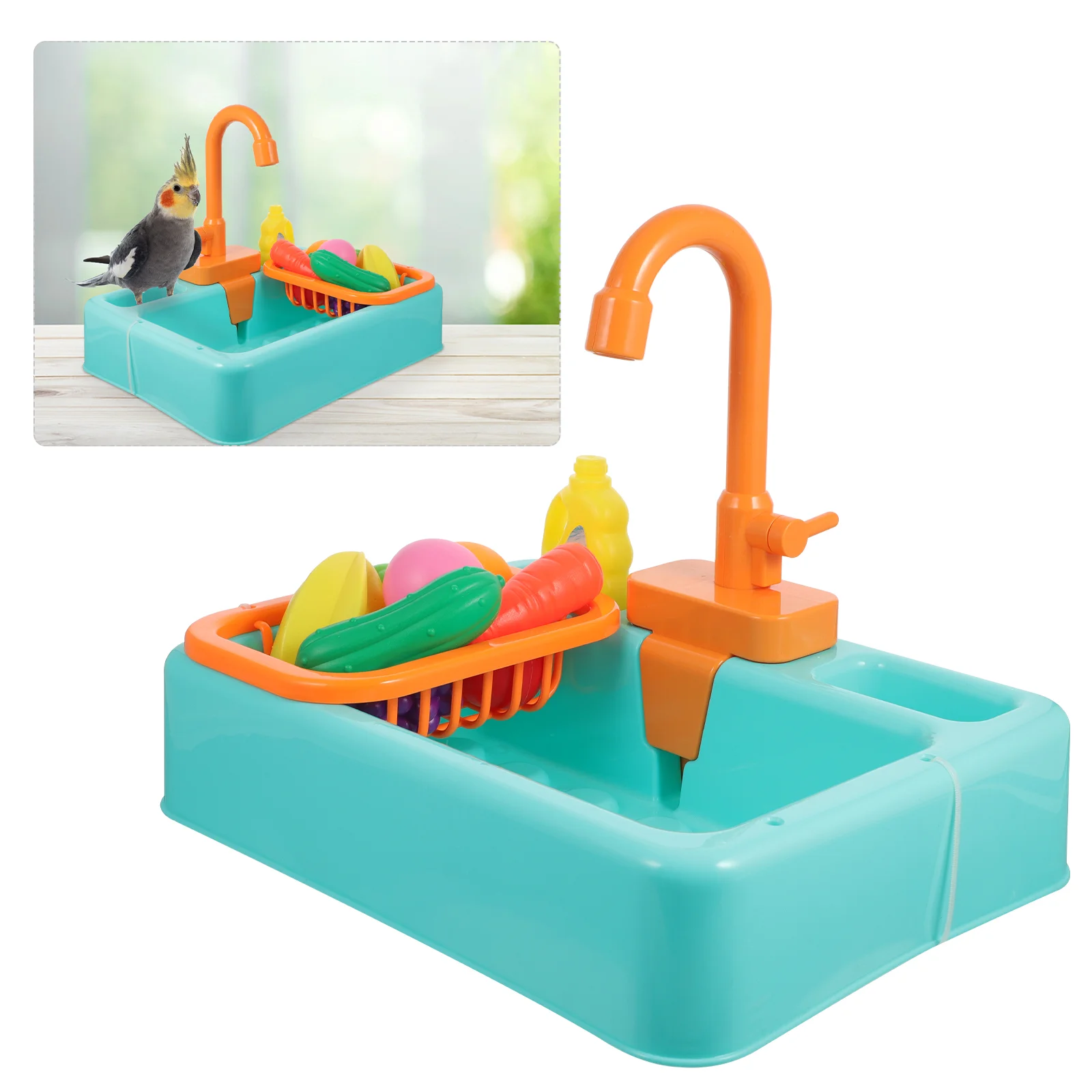 

1 Set Parrots Bathtub Automatic Bird Bath Tub with Pretend Play Kitchen Sink Bird Shower Bathing Tub Feeder Bowl Bird Cage