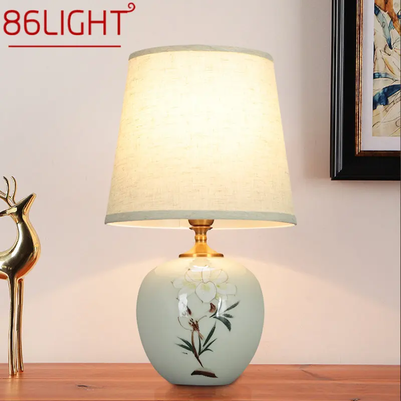 

86LIGHT Ceramic Table Lamps Chinese for Bedside Modern White LED Dimming Desk Light For Home Living Bedroom Decor