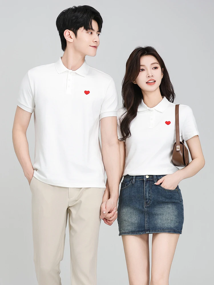 2024 Couple look Summer Clothing Pure Cotton Short sleeve Advanced Sense Polo Shirt T-shirt Wedding Photo Registration White ...