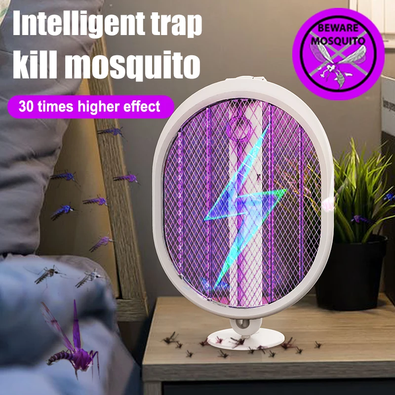 

4In1 Electric Mosquito Swatter USB Rotary Folding Recharge Fly Bug Zapper Radiationless Mosquito Killer Lamp Power Display Trap