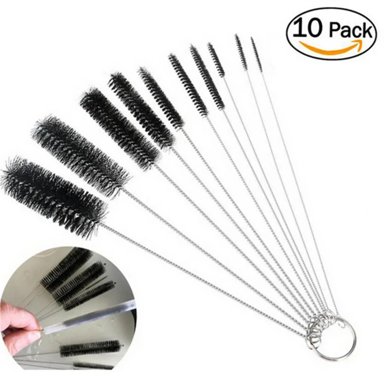 

Bottle Clean Brush 10pcs Set Stainless Steel Soft Hair Brush Pipette Straws Brush Multipurpose Household Cleaning Tools